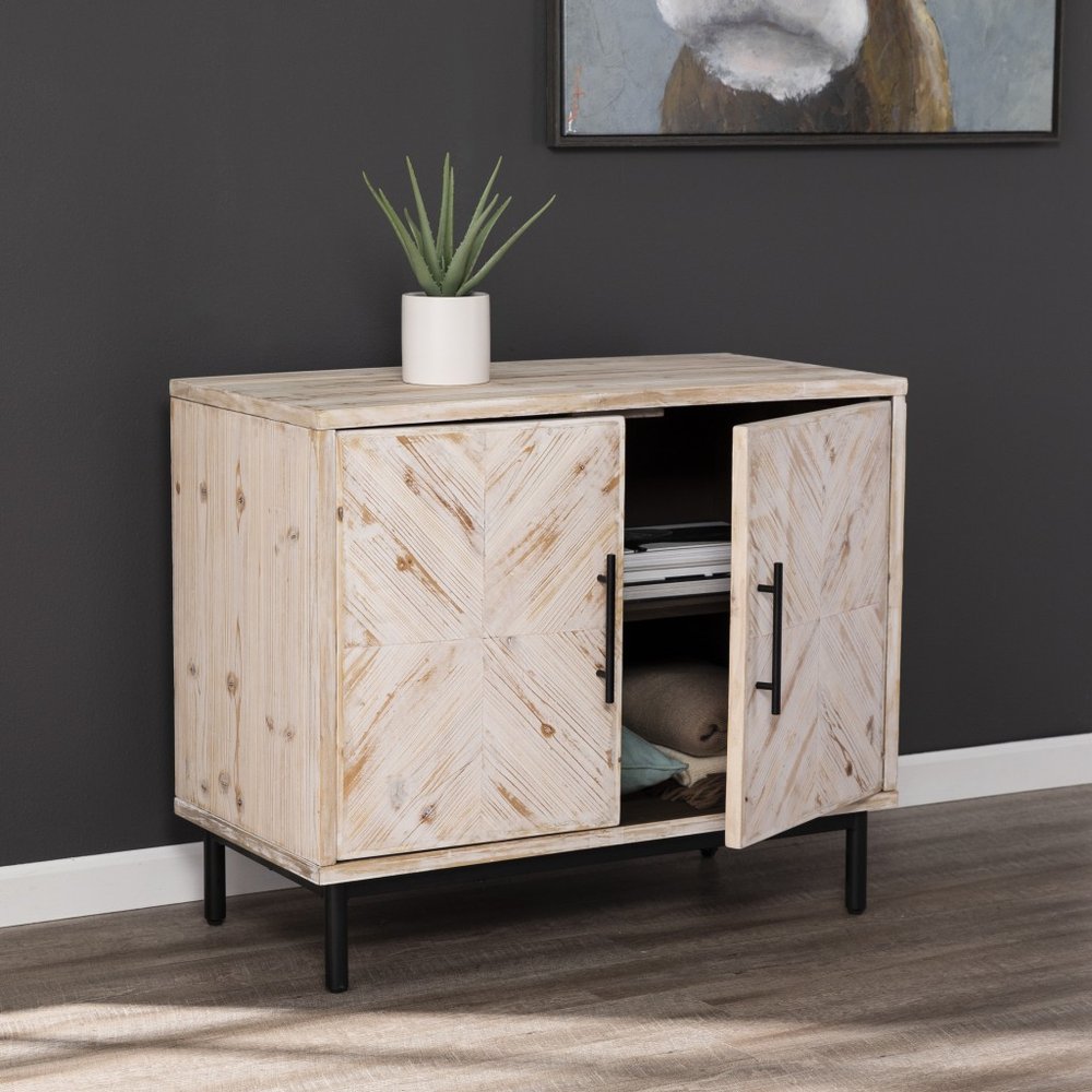 Modern Farmhouse Rustic Natural Accent Storage Cabinet in a home interior