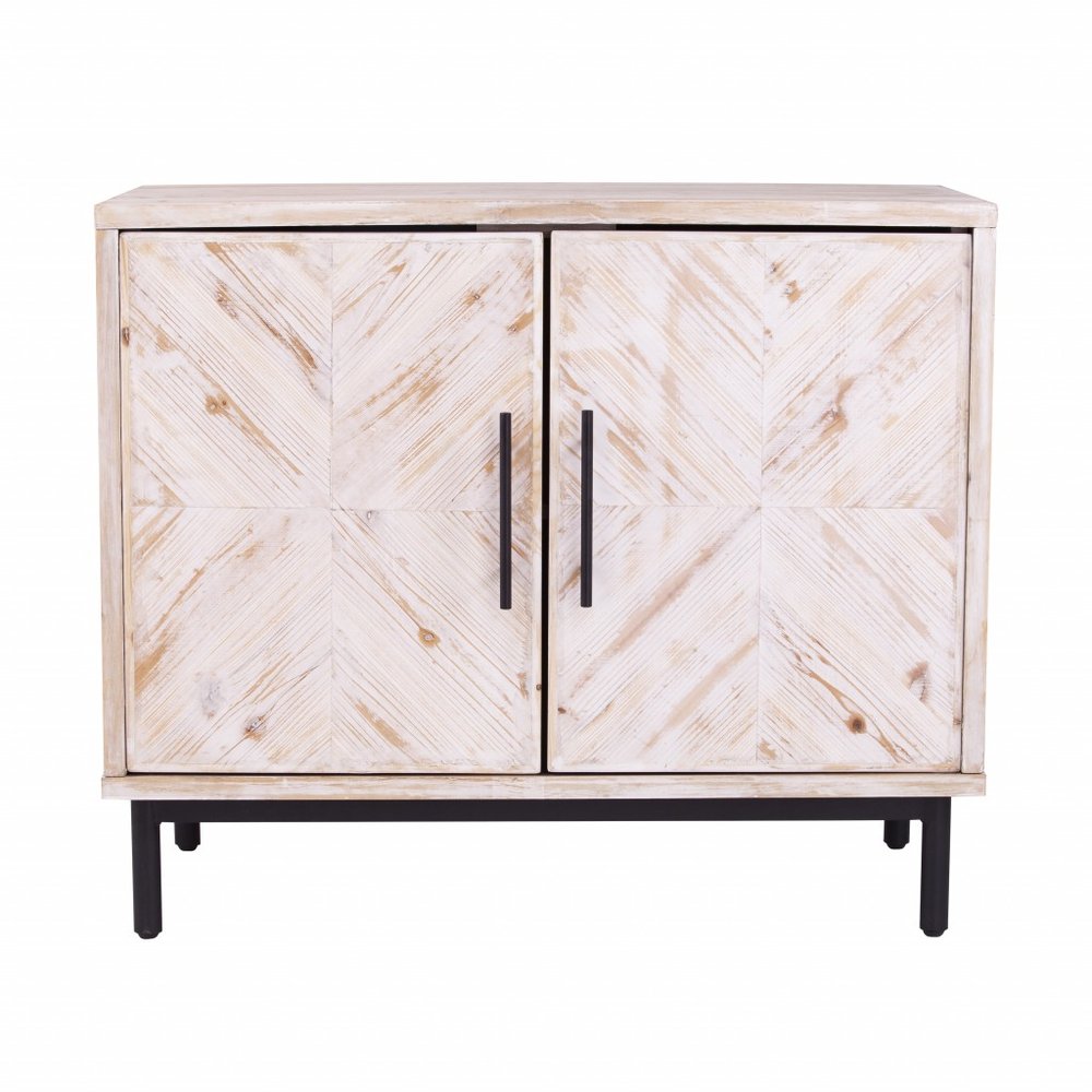 Modern Farmhouse Rustic Natural Accent Storage Cabinet on a white background
