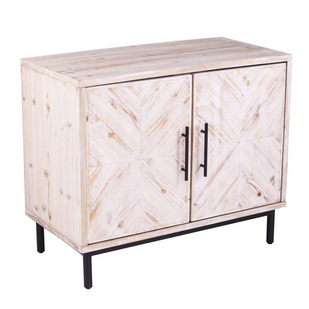 Modern Farmhouse Rustic Natural Accent Storage Cabinet on a white background