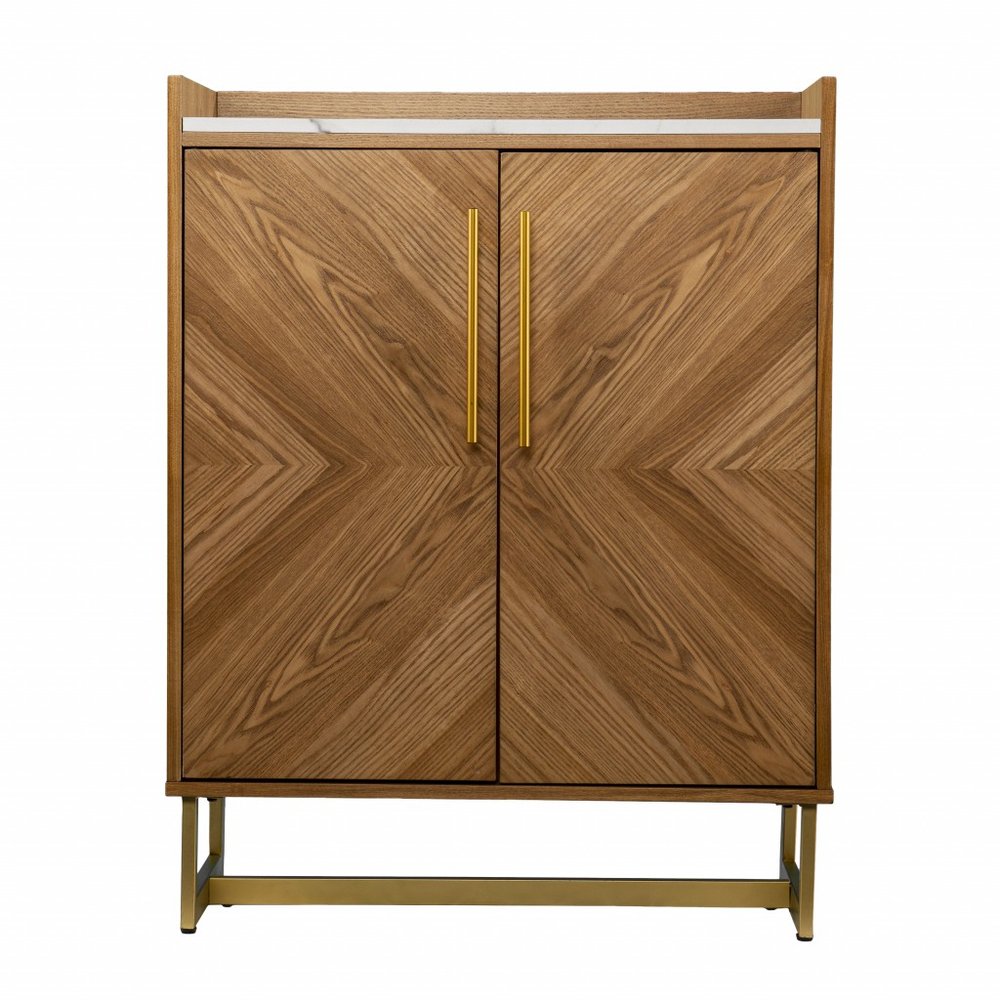 Retro Gold Natural and Faux Marble Wine Cabinet on a white background