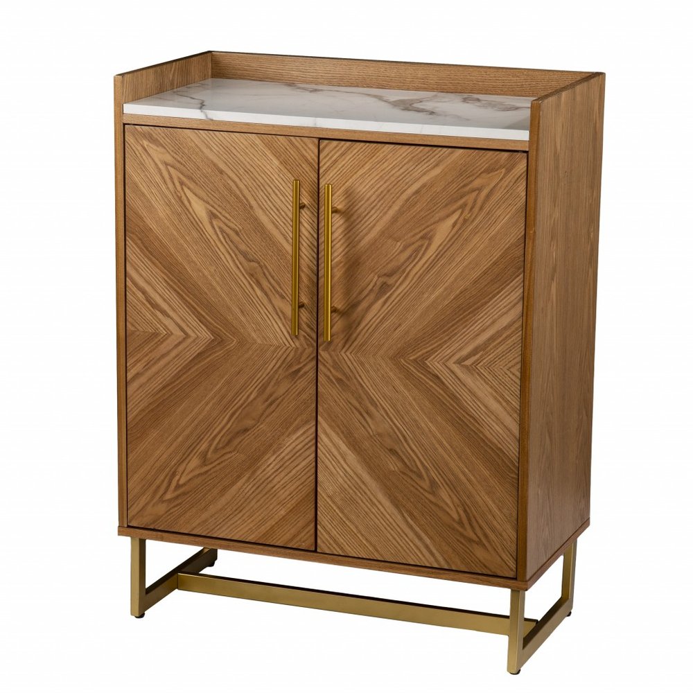 Retro Gold Natural and Faux Marble Wine Cabinet on a white background