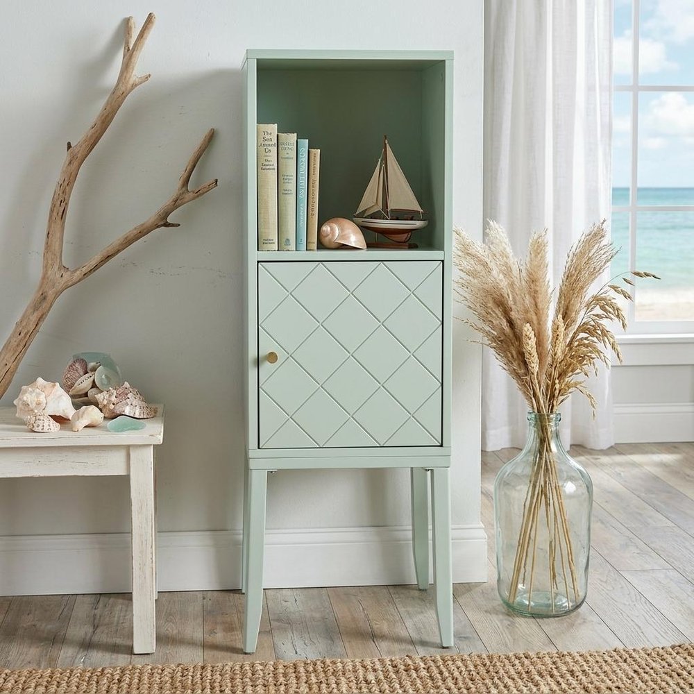Pale Green Crosshatch Accent Storage Cabinet