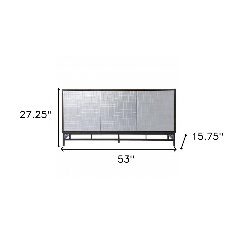 Contemporary Grid Lines Three Door Accent Cabinet on a white background