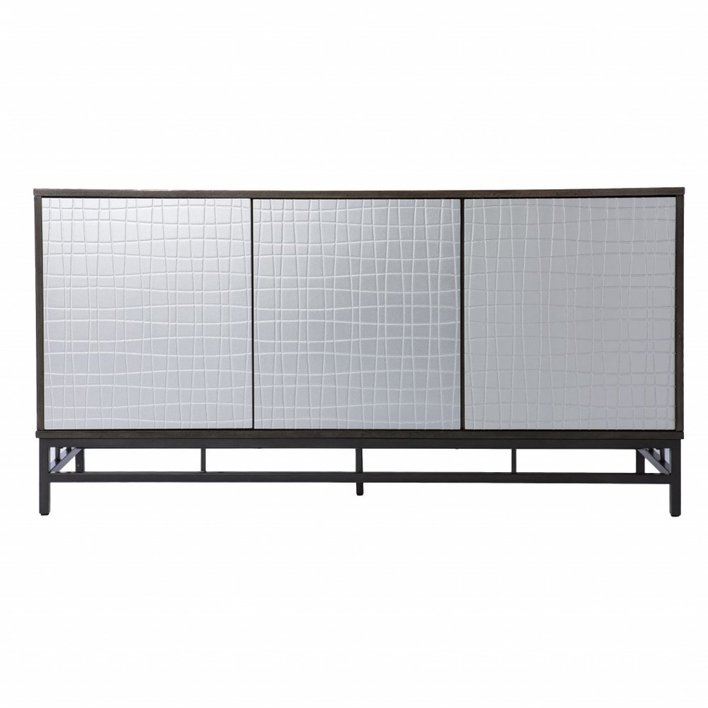 Contemporary Grid Lines Three Door Accent Cabinet on a white background