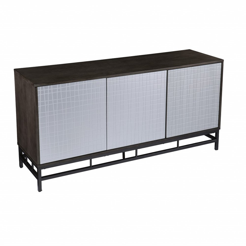 Contemporary Grid Lines Three Door Accent Cabinet on a white background