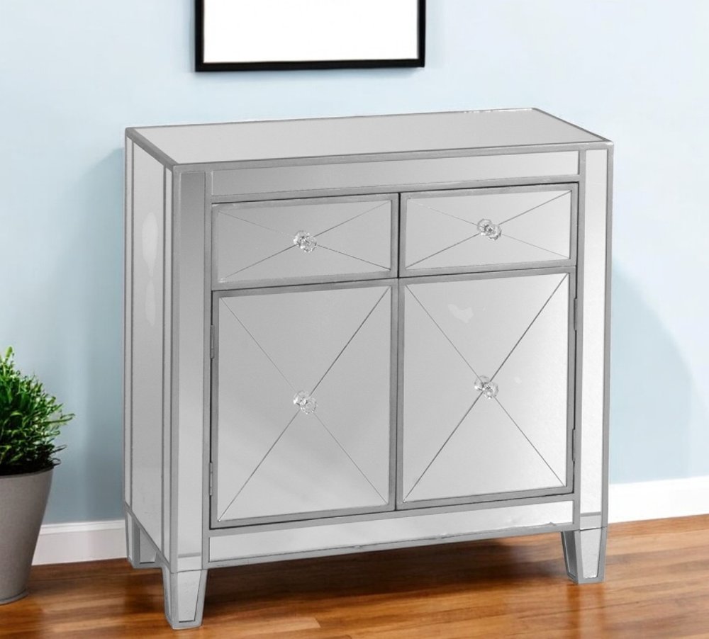 Glamorous Mirrored Bling Two Door Storage Accent Cabinet close-up detail