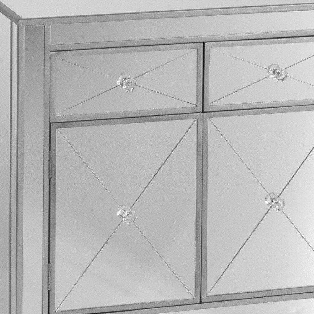 Glamorous Mirrored Bling Two Door Storage Accent Cabinet on a white background