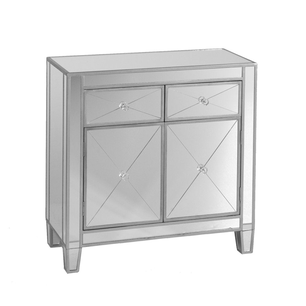 Glamorous Mirrored Bling Two Door Storage Accent Cabinet on a white background