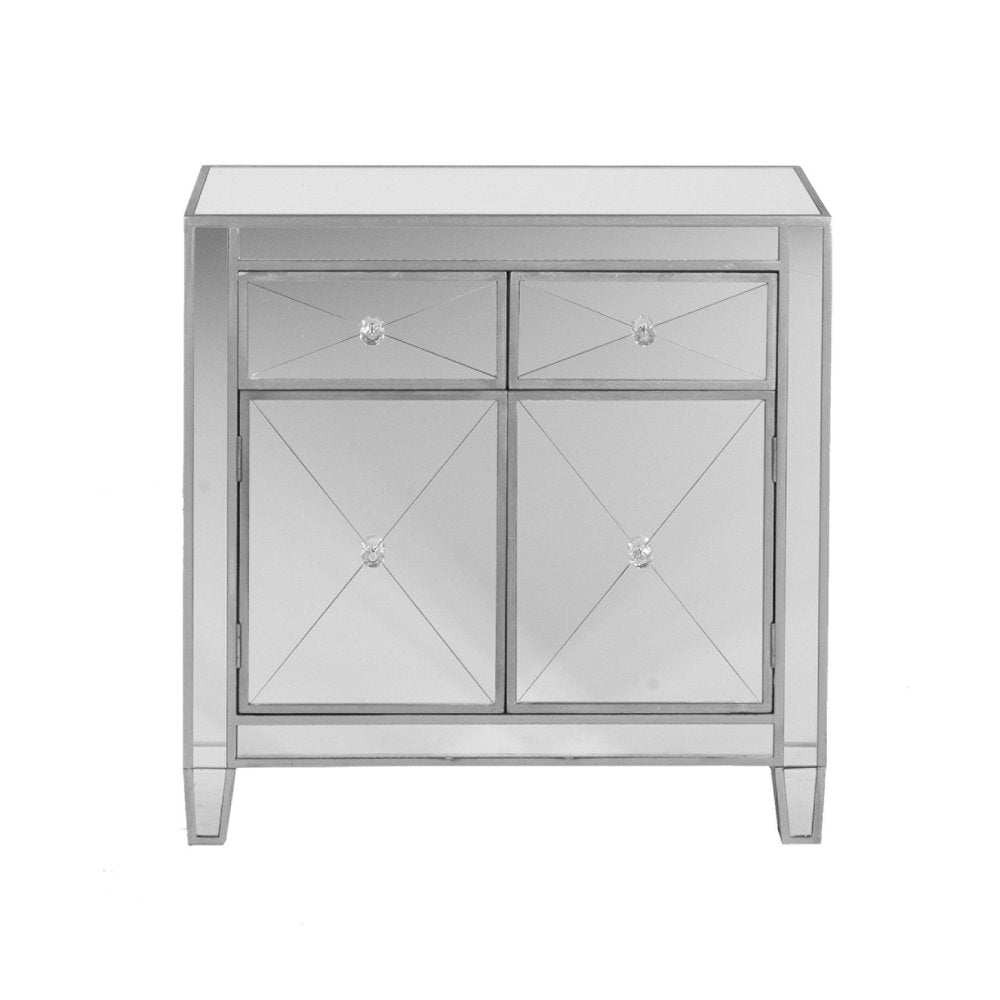 Glamorous Mirrored Bling Two Door Storage Accent Cabinet on a white background