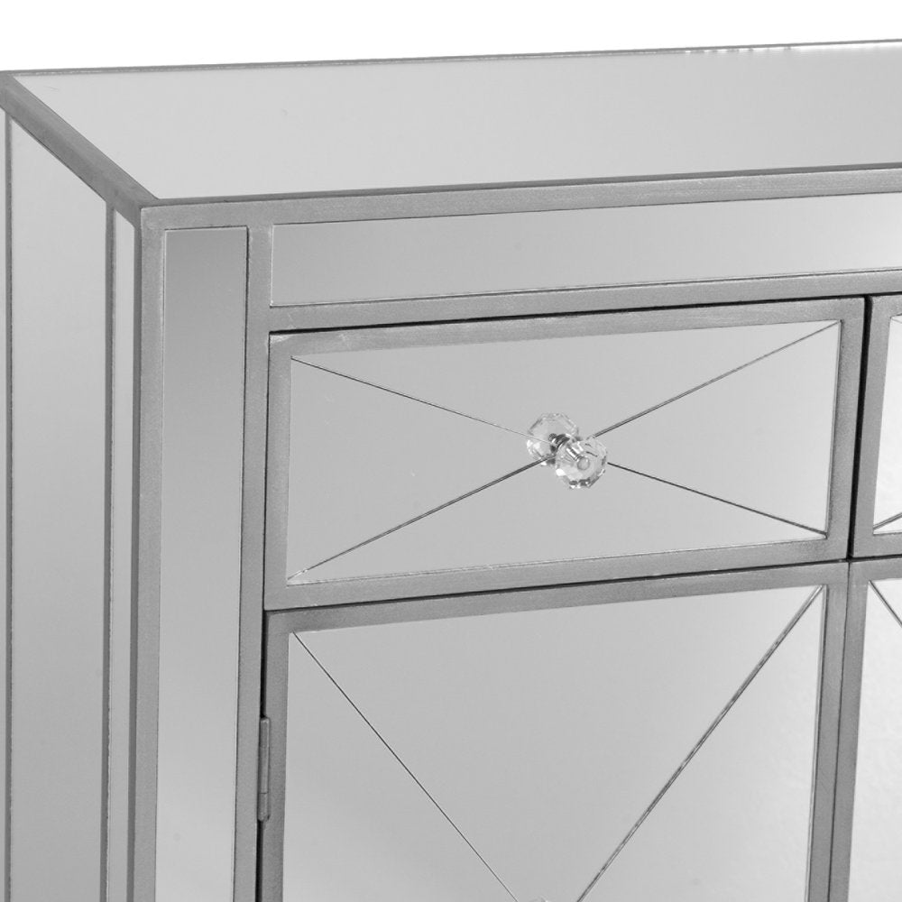 Glamorous Mirrored Bling Two Door Storage Accent Cabinet close-up detail