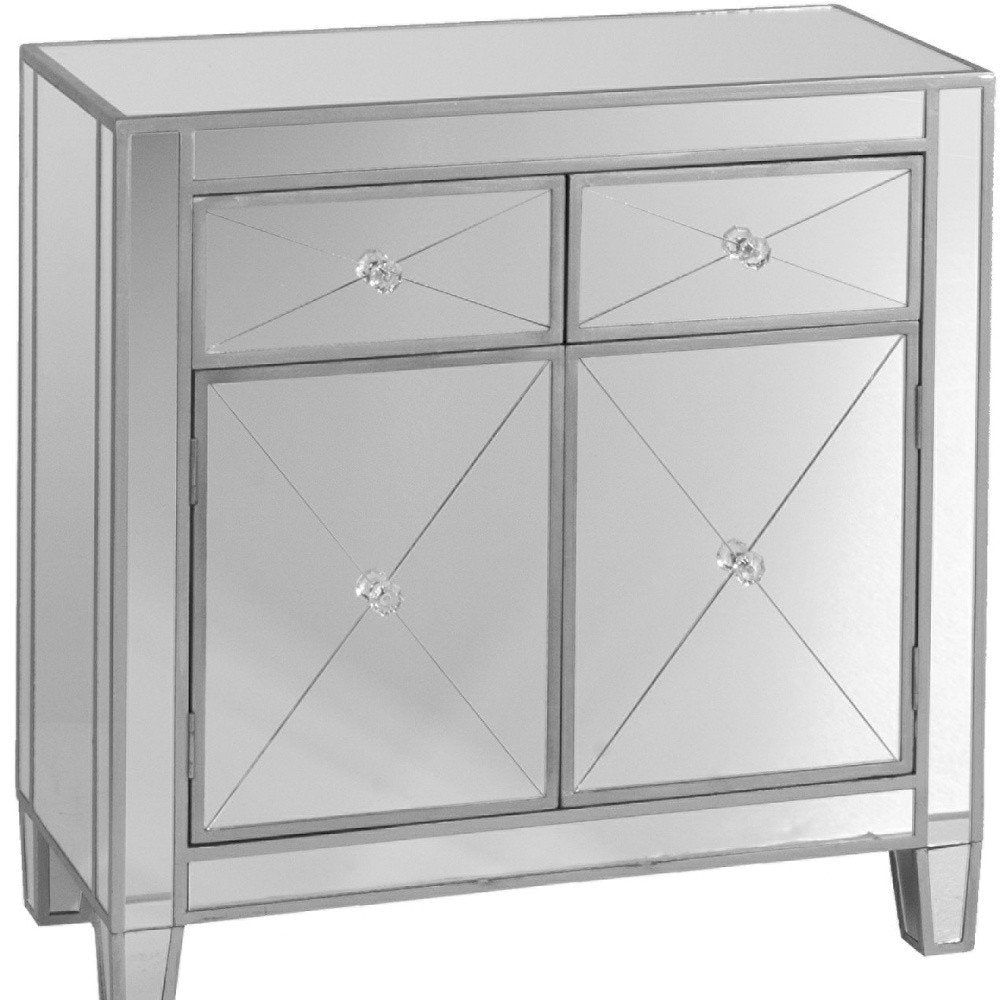 Glamorous Mirrored Bling Two Door Storage Accent Cabinet on a white background
