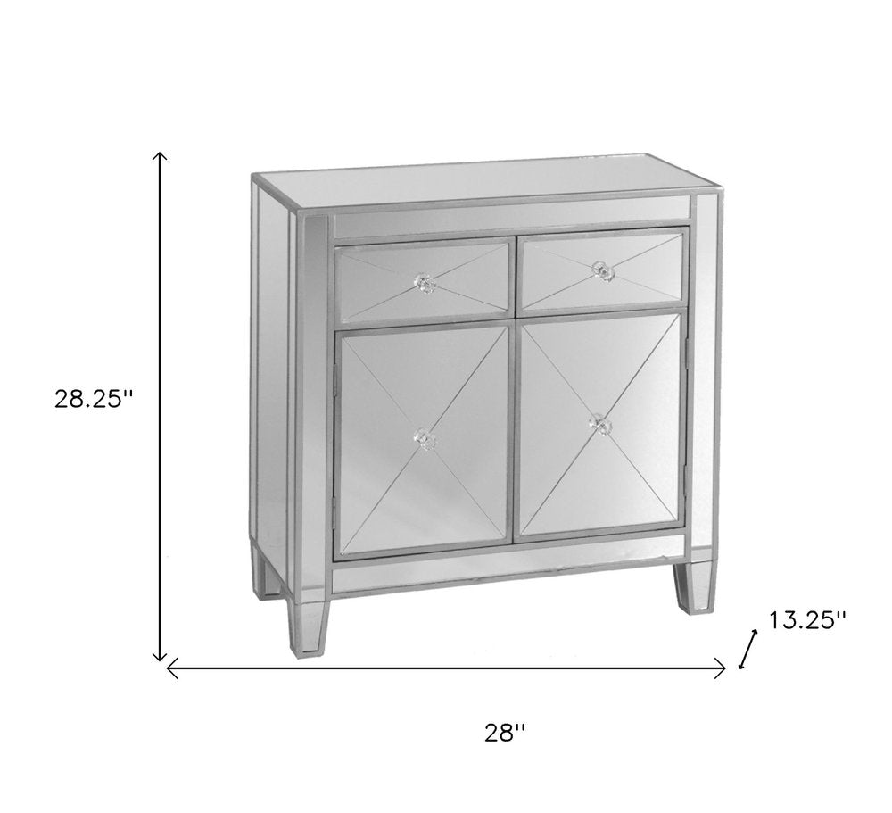 Glamorous Mirrored Bling Two Door Storage Accent Cabinet on a white background