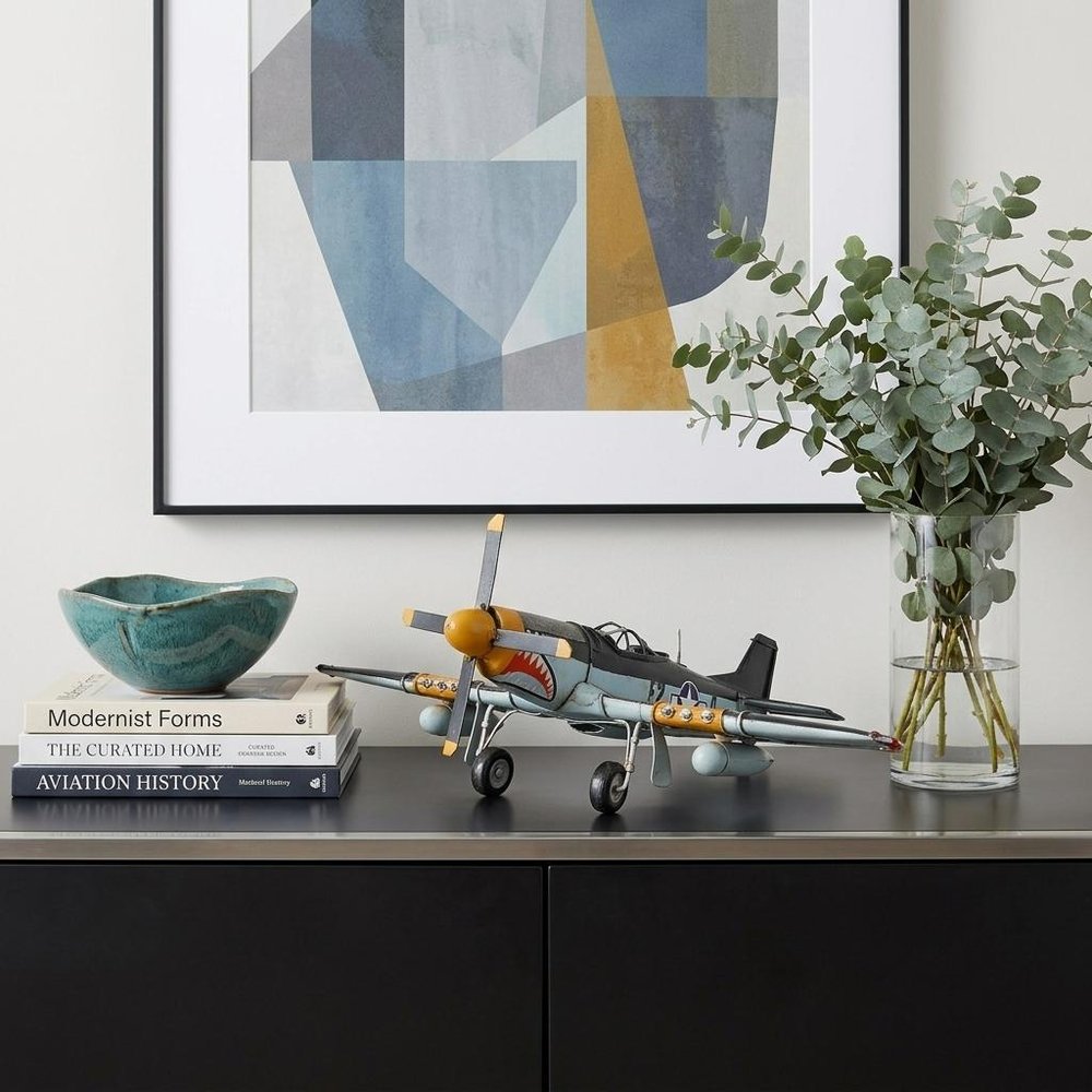 6" Grey Mustang Metal Hand Painted Decorative Airplane