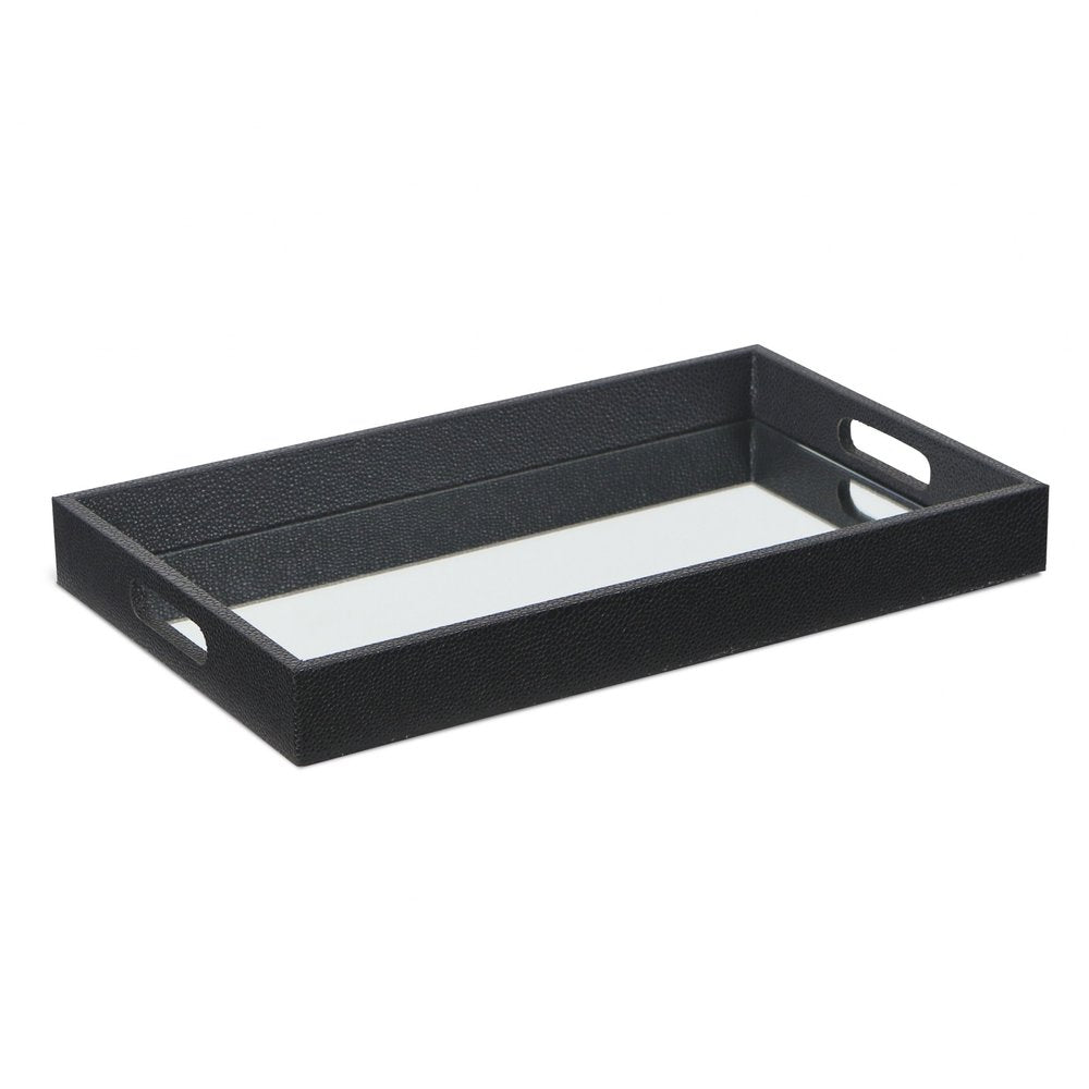 Black Shagreen Tray with Beveled Mirror on a white background