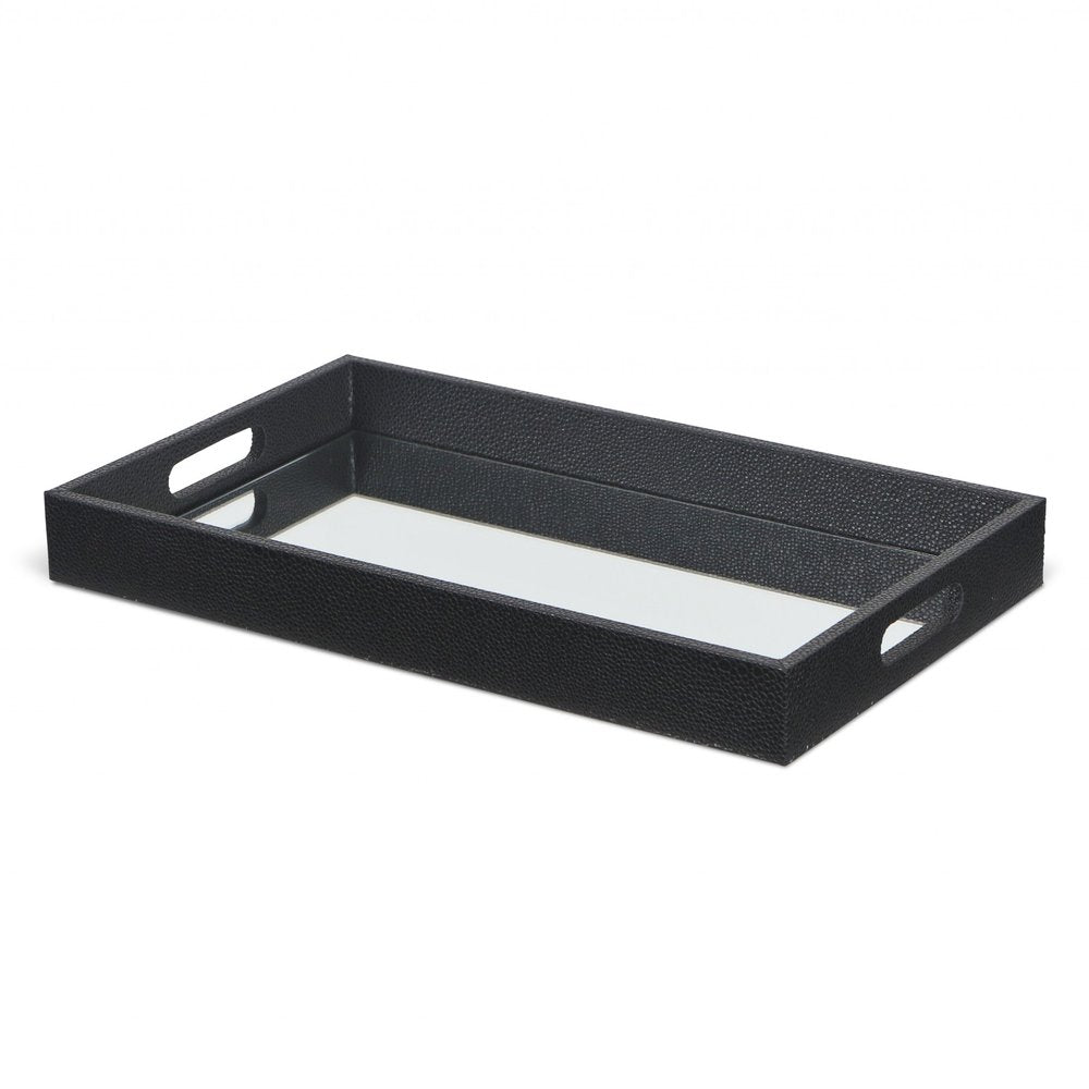 Black Shagreen Tray with Beveled Mirror on a white background