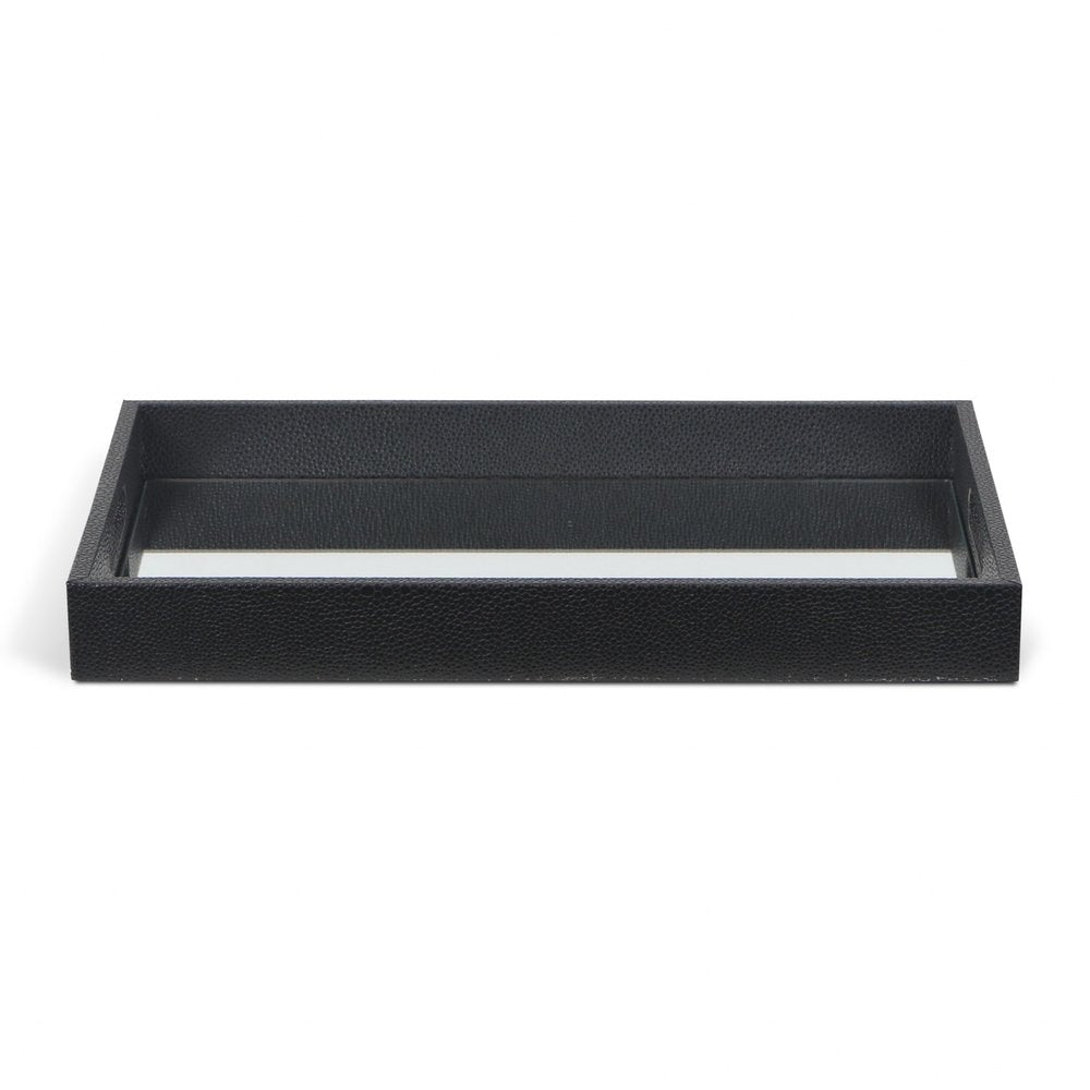 Black Shagreen Tray with Beveled Mirror on a white background