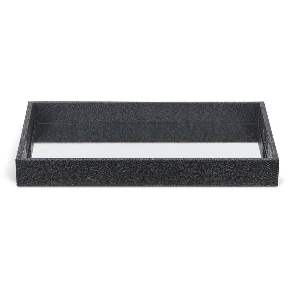 Black Shagreen Tray with Beveled Mirror on a white background