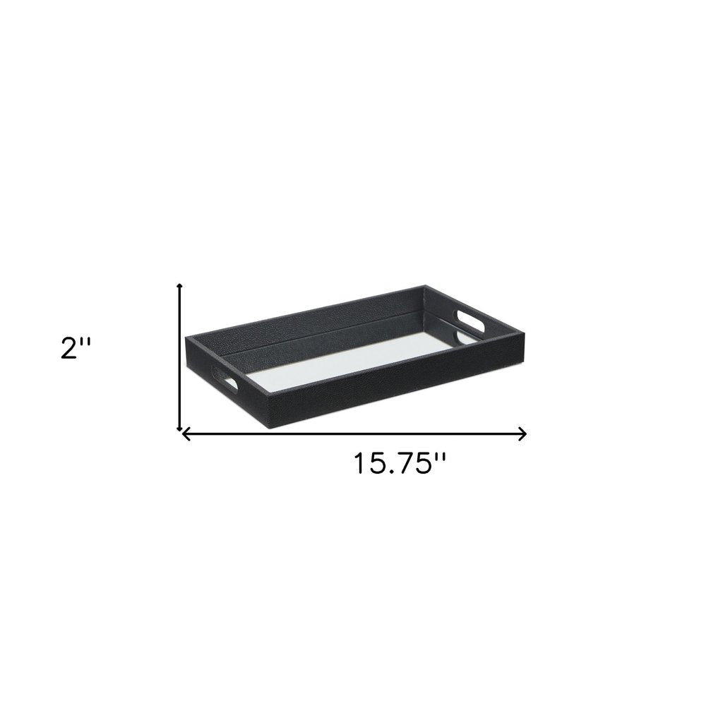 Black Shagreen Tray with Beveled Mirror on a white background