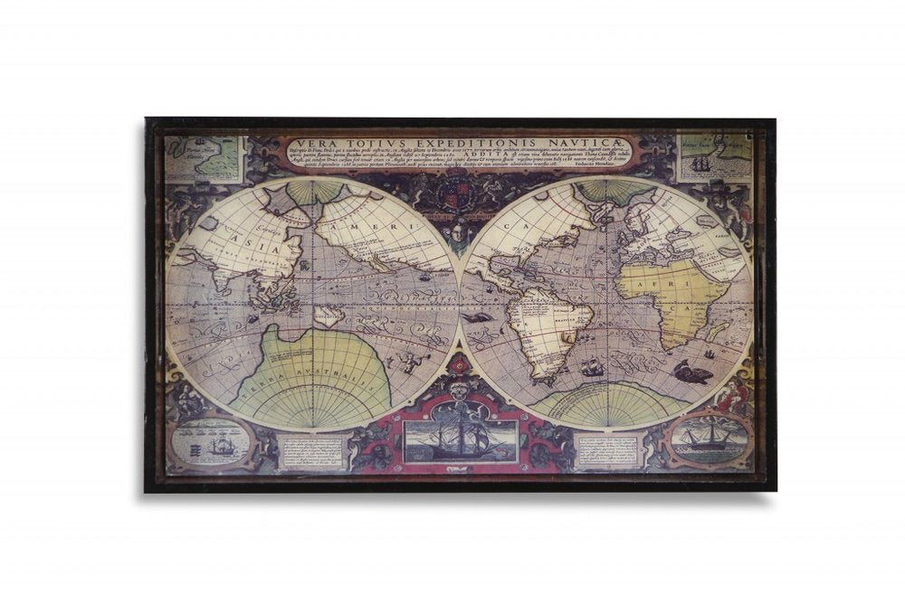 World Map Vintage Burlwood Serving Tray on a white background