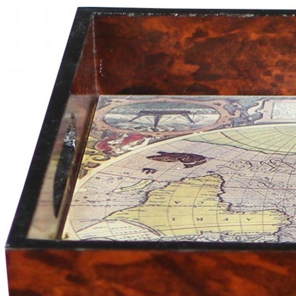 World Map Vintage Burlwood Serving Tray close-up detail