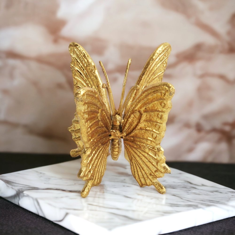 5" Gold Cast Iron Double Butterfly Tabletop Sculpture