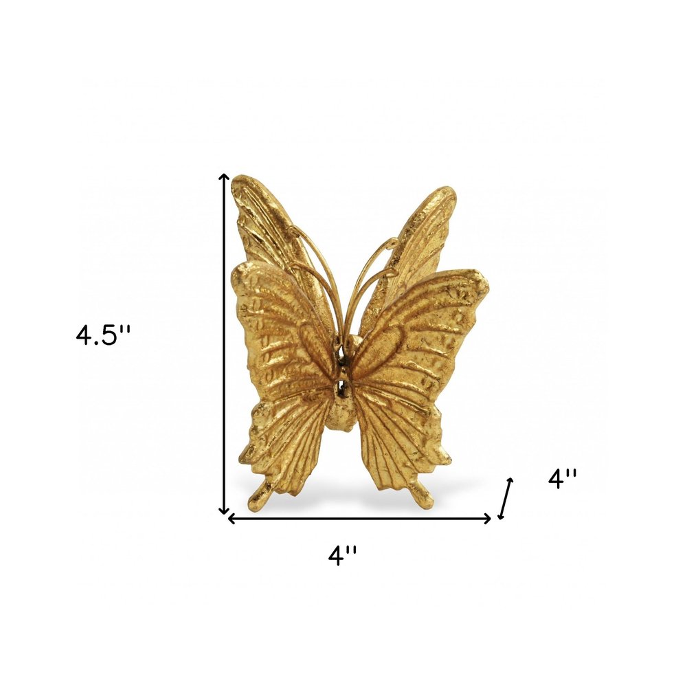 5" Gold Cast Iron Double Butterfly Tabletop Sculpture