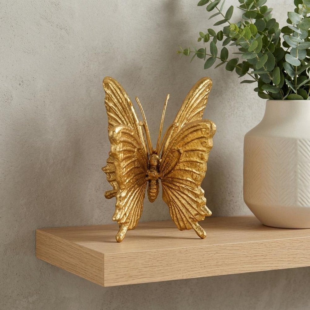5" Gold Cast Iron Double Butterfly Tabletop Sculpture
