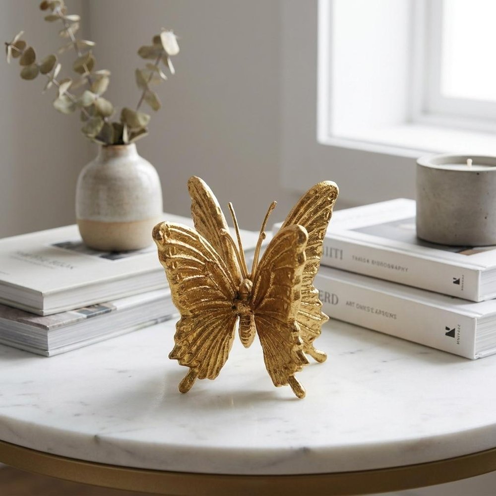 5" Gold Cast Iron Double Butterfly Tabletop Sculpture