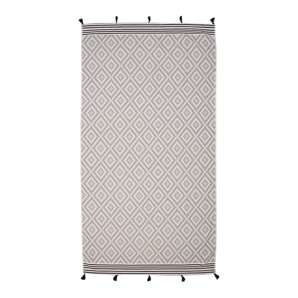Gray Tribal Design Turkish Towel Beach Blanket on a white background