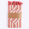 71" X 95" Red And White Striped Cotton Tablecloths on a white background