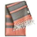 Peach and Dark Grey Striped Design Turkish Beach Blanket on a white background
