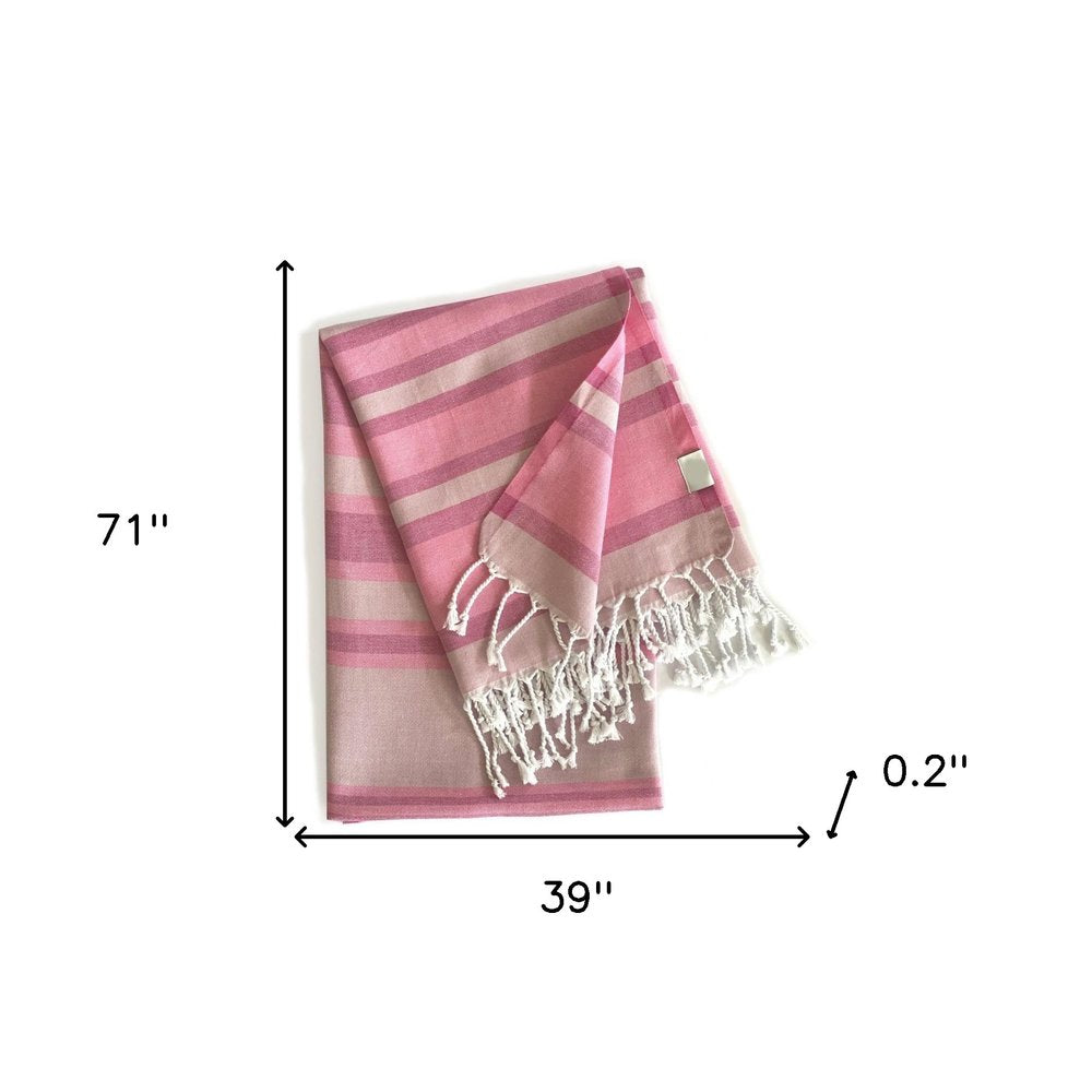 Shades of Pink Striped Design Turkish Beach Blanket on a white background
