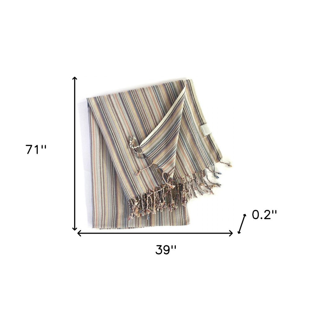 Multi Colored Striped Design Turkish Beach Blanket on a white background