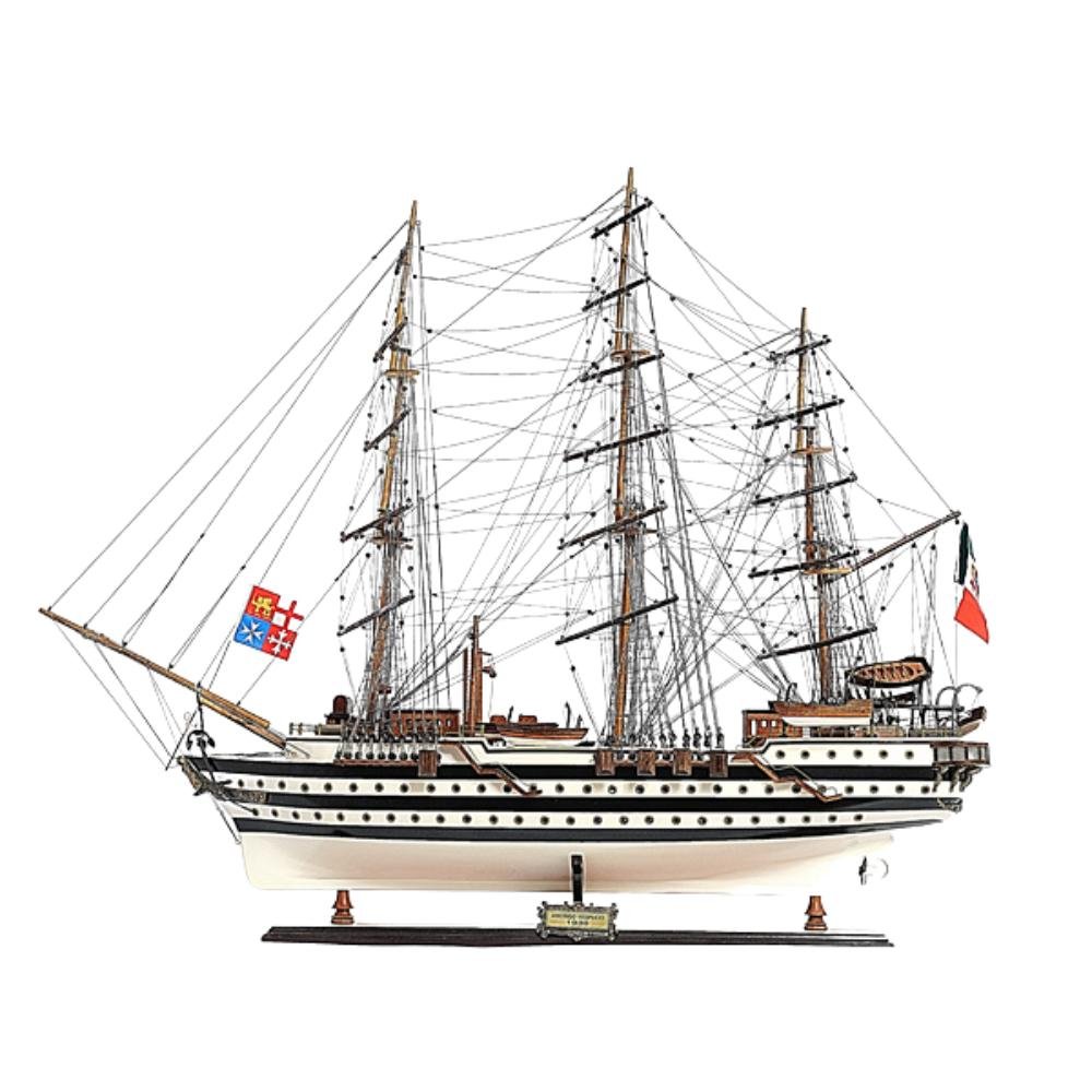 32" Black And White Solid Wood Hand Painted Boat Model Boat