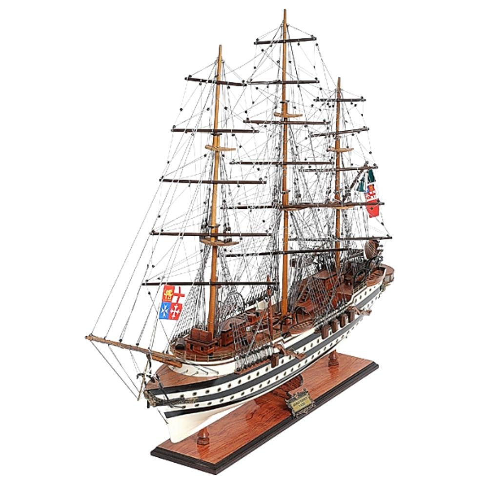 32" Black And White Solid Wood Hand Painted Boat Model Boat