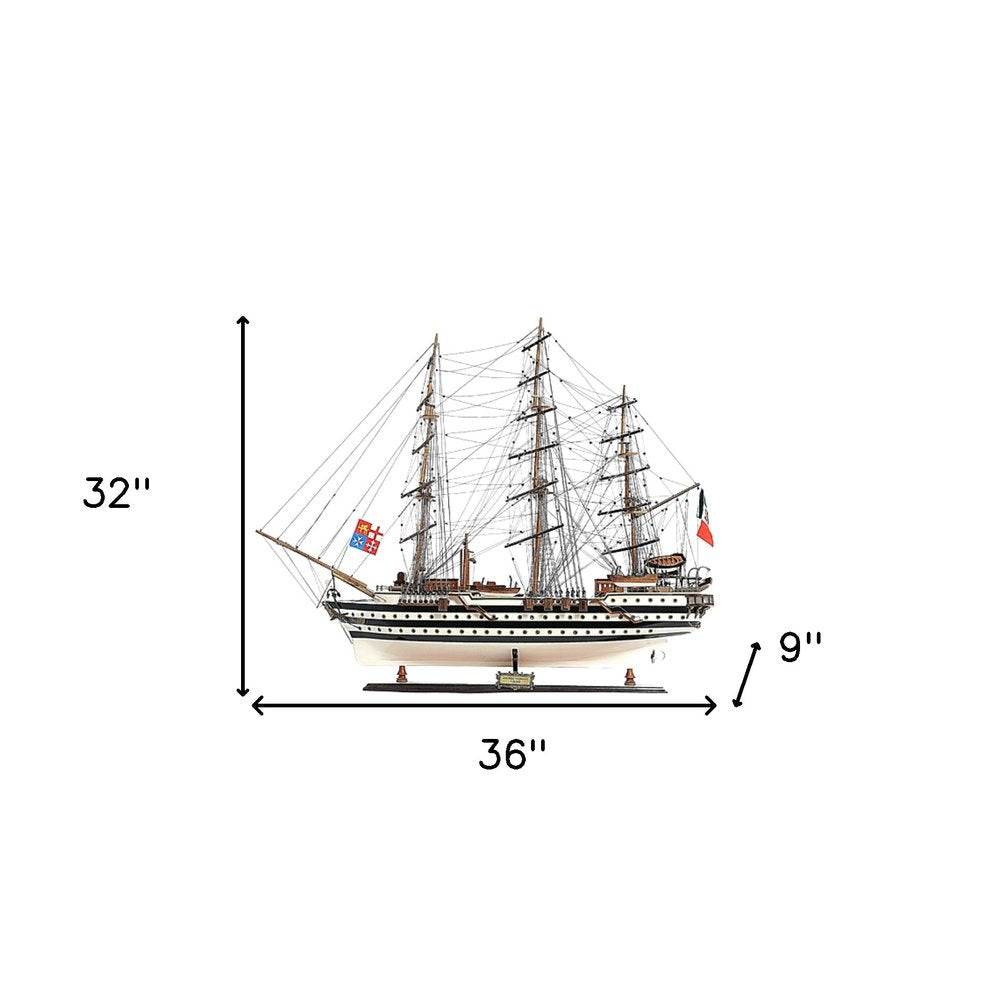32" Black And White Solid Wood Hand Painted Boat Model Boat