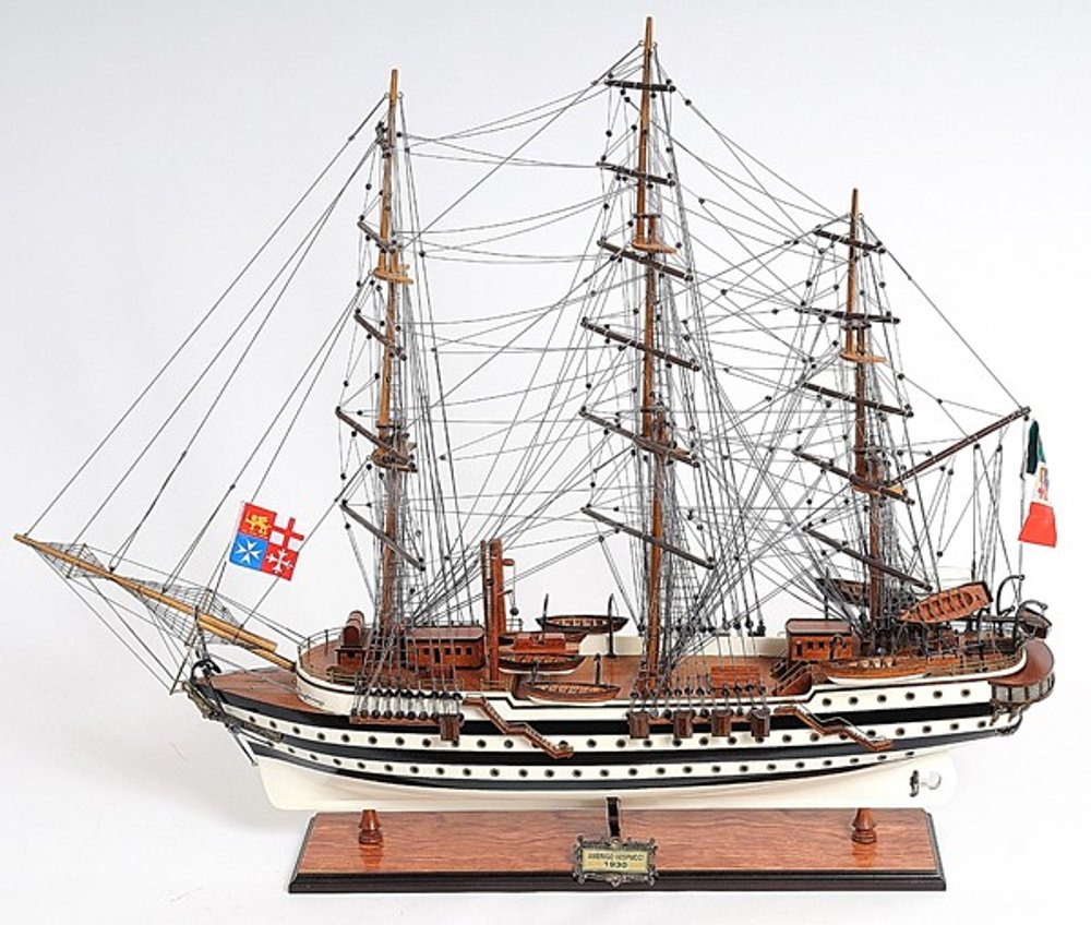 32" Black And White Solid Wood Hand Painted Boat Model Boat
