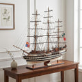 32" Black And White Solid Wood Hand Painted Boat Model Boat