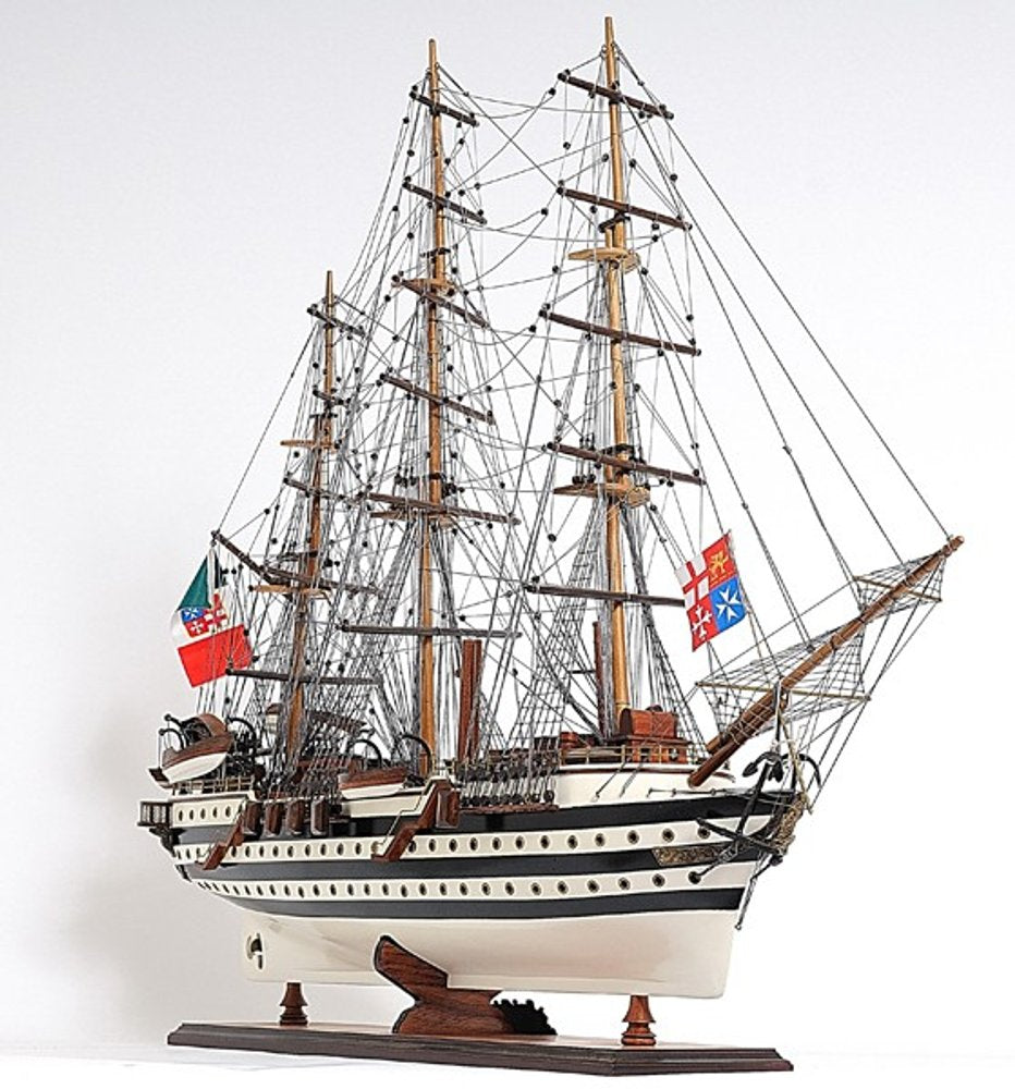 32" Black And White Solid Wood Hand Painted Boat Model Boat