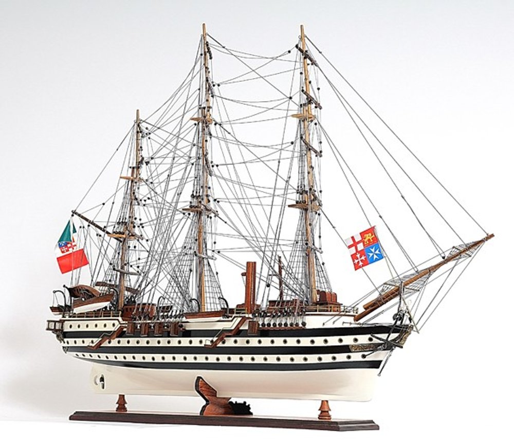 32" Black And White Solid Wood Hand Painted Boat Model Boat