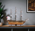 31" Brown Solid Wood Hand Painted Boat Model Boat