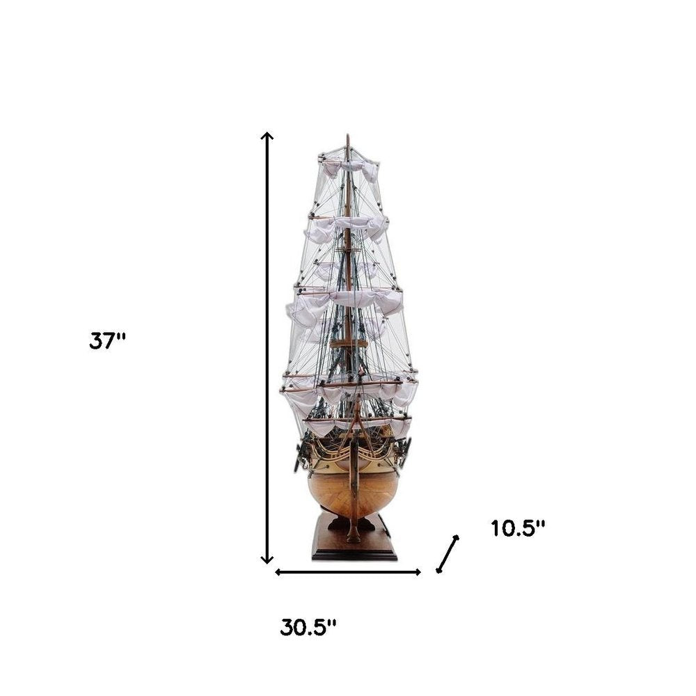 31" Brown Solid Wood Hand Painted Boat Model Boat