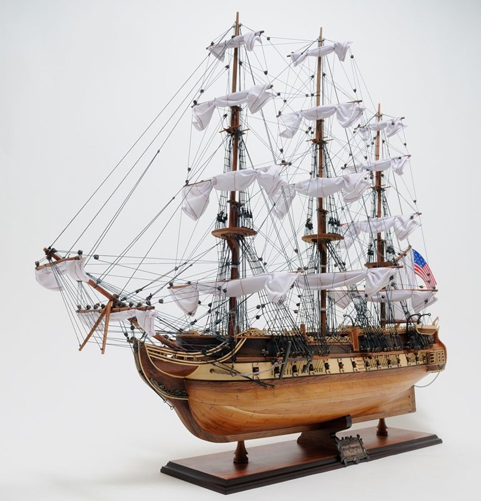 31" Brown Solid Wood Hand Painted Boat Model Boat
