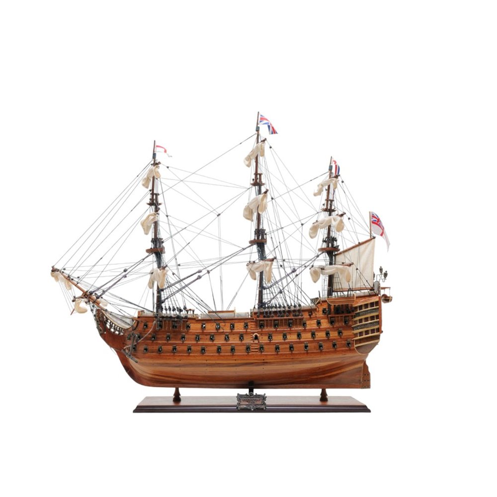 36" Brown Solid Wood Hand Painted Boat Model Boat