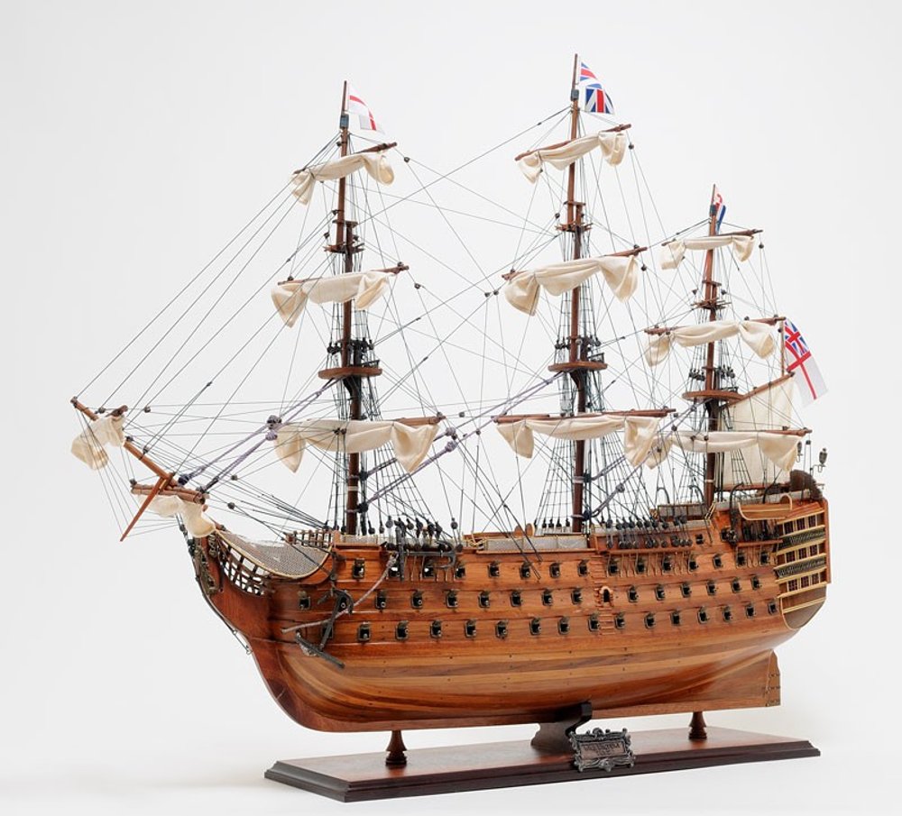 36" Brown Solid Wood Hand Painted Boat Model Boat