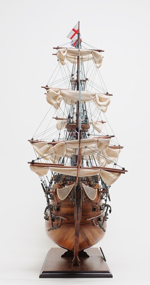36" Brown Solid Wood Hand Painted Boat Model Boat