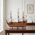 36" Brown Solid Wood Hand Painted Boat Model Boat