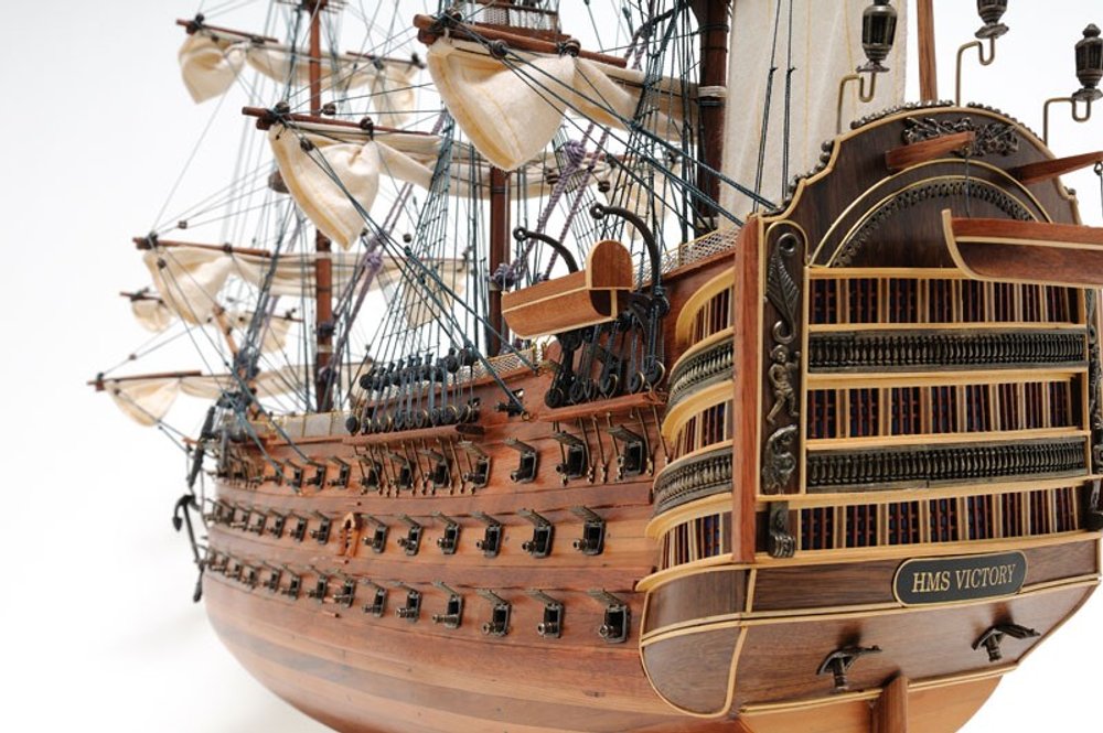 36" Brown Solid Wood Hand Painted Boat Model Boat