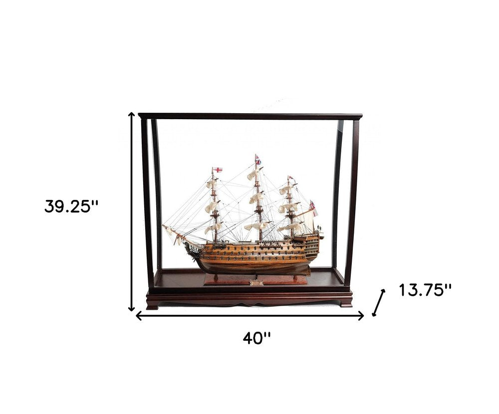 39" Brown Solid Wood Hand Painted Boat Model Boat