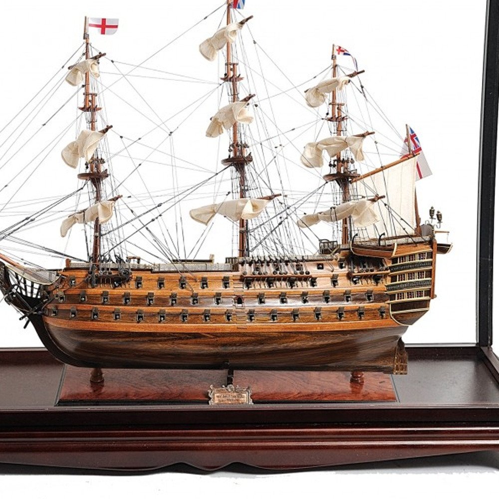 39" Brown Solid Wood Hand Painted Boat Model Boat
